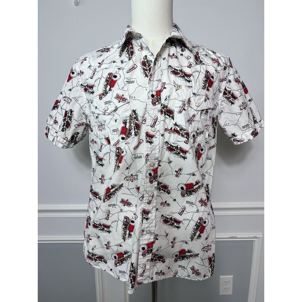 SALT VALLEY (M) Pearlescent Snaps Top-Western-Cowboy-Rodeo-Wagon Trail‎ Map-S/S-
